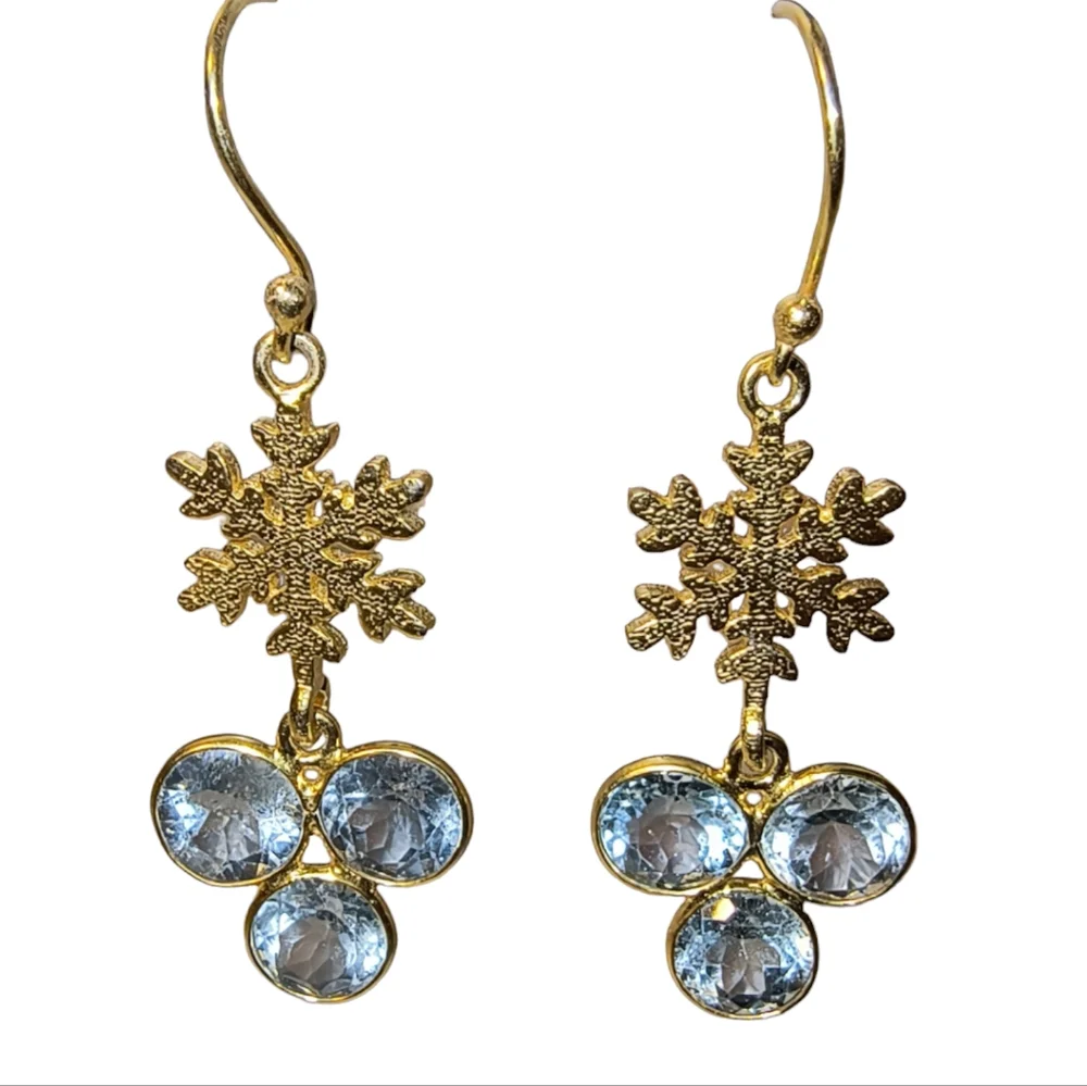 Blue Topaz & Gold Vermeil Over Sterling Silver Dangle Earrings NWOT
